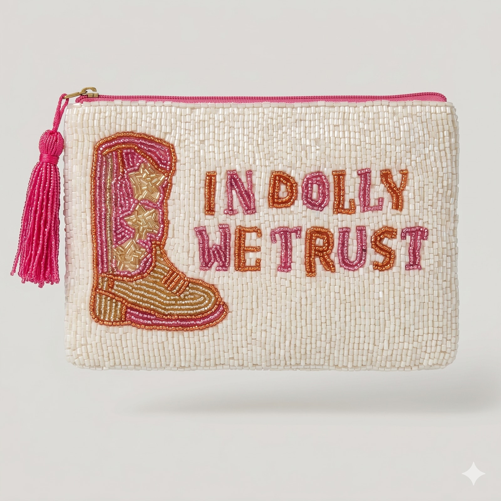 Nwt In Dolly Parton Trust Women Os Western Cowboy Boho Festival Beaded Zip Pouch
